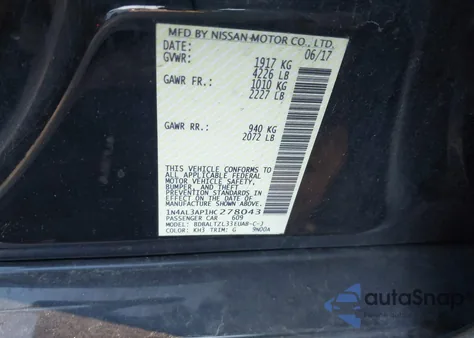 2017 Nissan Altima 2.5 Sl z USA, uszkodzony, nr VIN 1N4AL3AP1HC278043